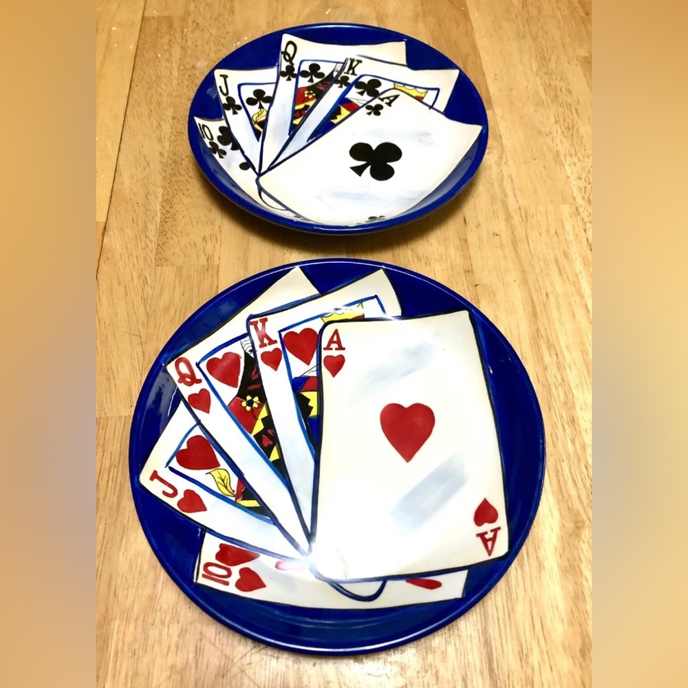 Poker Royal Flush Salad Plates Stone Lite Dessert Plate 8" Set of 2 by Clay Art